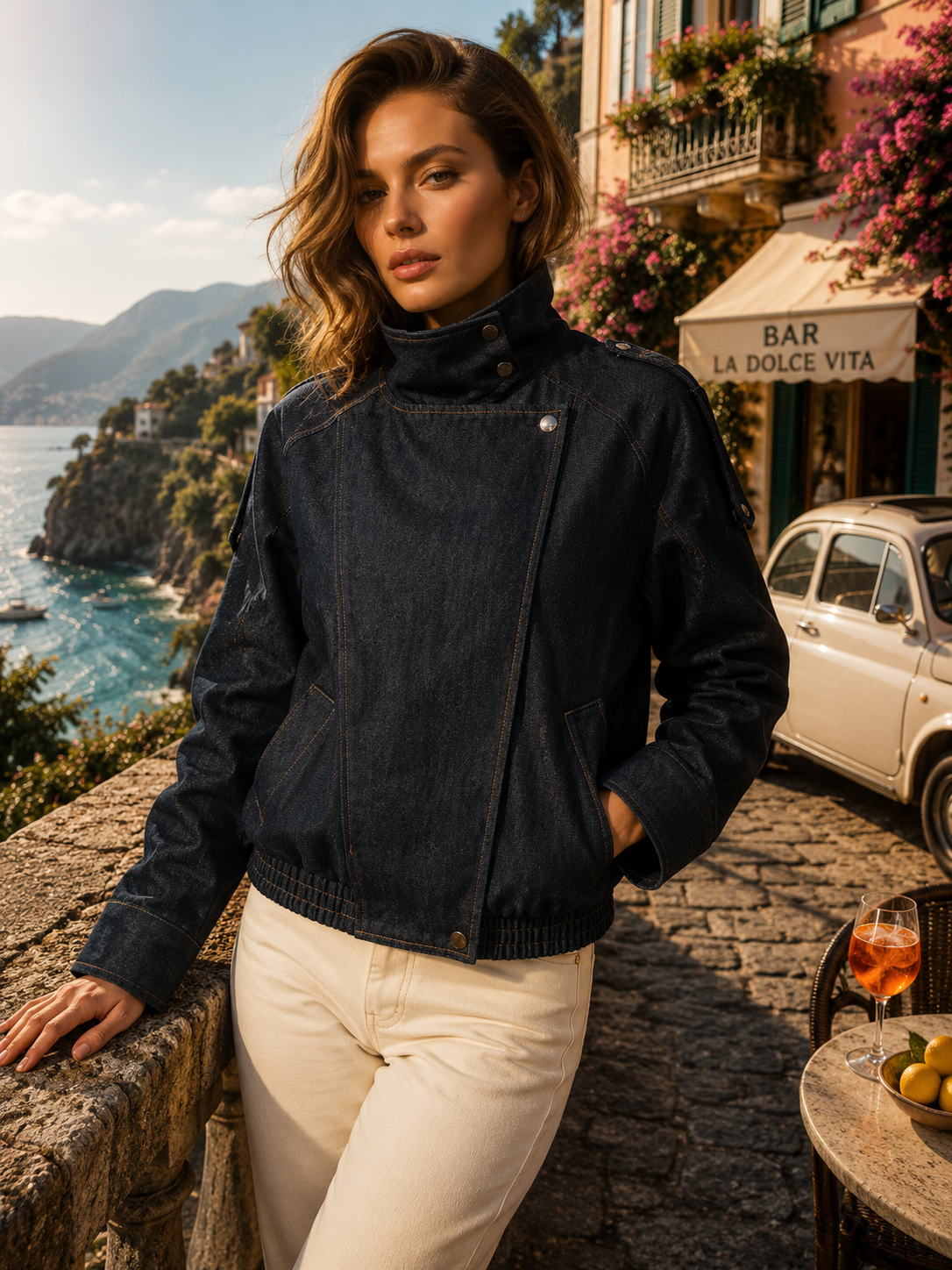 Veste jean style perfecto Rosa