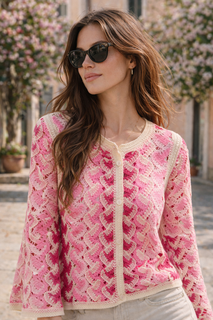 Gilet crochet rose Léna