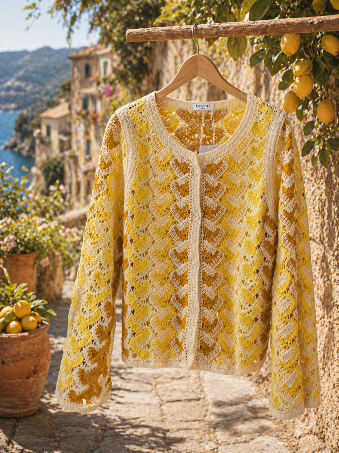 Gilet crochet jaune Lisa