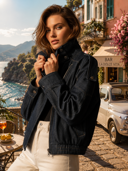 Veste jean style perfecto Rosa