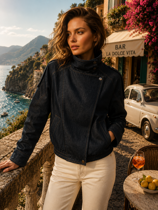 Veste jean style perfecto Rosa